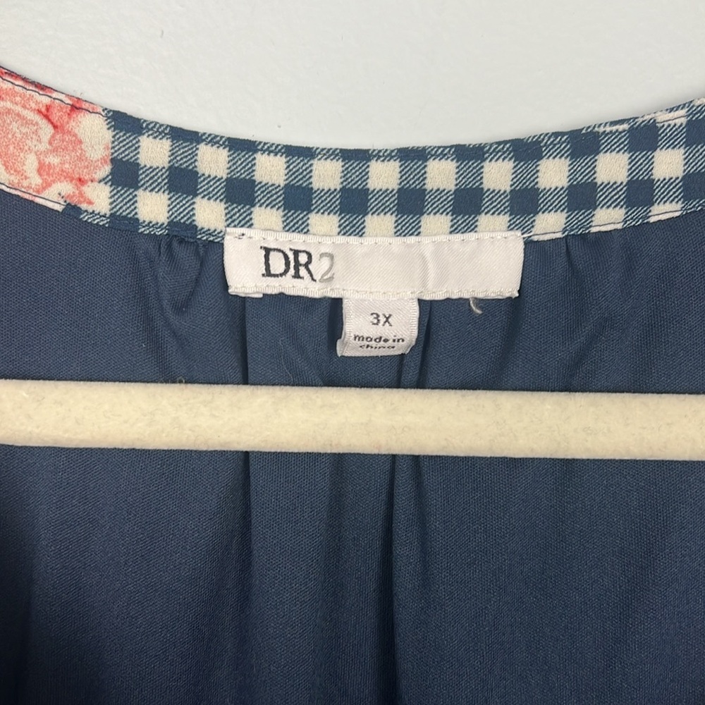 DR2 plus size 3X gingham and floral drawstring waist summer dress - Picture 3 of 9